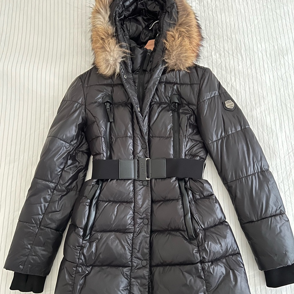 Black Puffer Coat with Fur Hood
